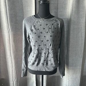 Halogen Gray Crew Neck Sweater with Playful Dots